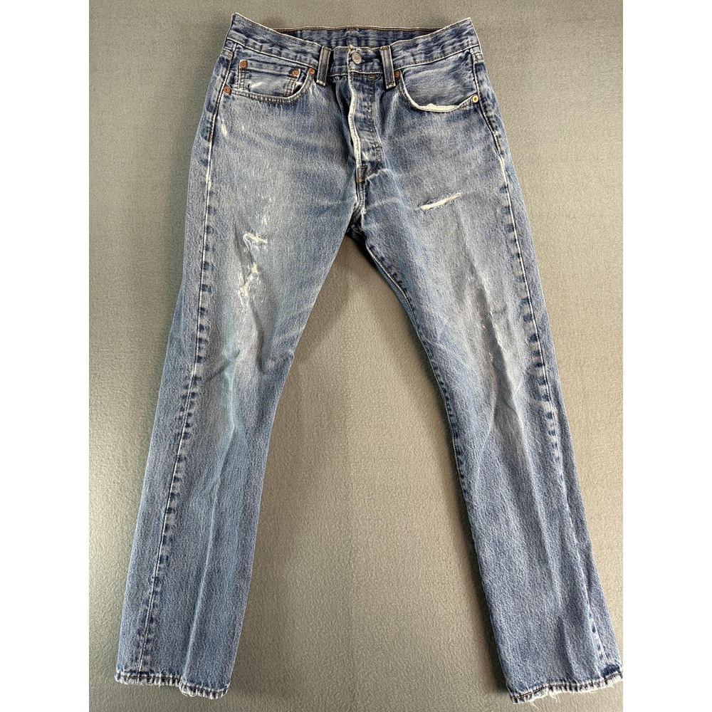 Levi's 501 Jeans Mens 32x32 Medium Wash Blue Regular Straight Distressed Denim